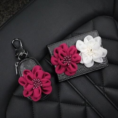 New Flower Keys Holder Organizer Leather Key Wallet Case Car Zipper Key Case Bag Pouch Purse Car Drivers License Bag for Women