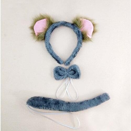 Cute Plush Koala Ear Hair Hoop Girl Headband Tail Tie Bow Set for Birthday Party Cosplay Carnival Headwear Costume