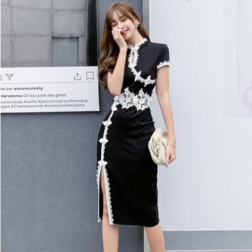 Cheongsam Sexy Oriental Dress Midi Elegant Chinese Dresses Summer 2020 Japanese Style Qipao Vietnam Clothing Ao Dai Dress FF2781