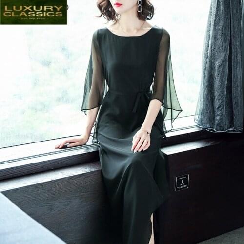 Dress Summer Elegant Silk Women Black Long Dress Slim Beach Party Dresses Vintage Dresses Ladies Vestidos Verano LWL1545