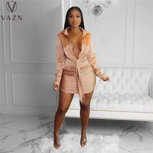 VAZN Hot Mini Dresses New Arrival Summer Boho V-Neck Full Sleeve Party Beach Print Short Dress Casual Sundress