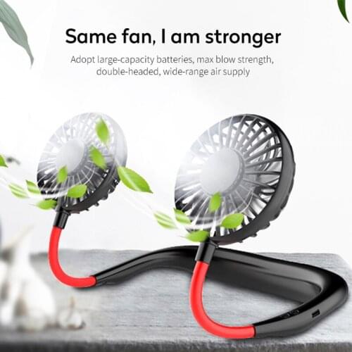Portable Neck Hanging Fan USB Rechargeable Hands Free Cold Cooler Mini Neck Dual Heads Home Office Outdoor Sports Neck Fan