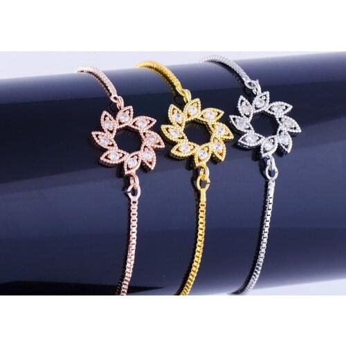 Supplies For Jewelry Small Zircon Flower Bracelet For Women Handicraft Copper Micro Pave Square Chain Bracelet Femme Bijoux Gift