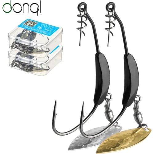 DONQL 10pcs/ Set Wide Crank Fishing Hooks With Metal Spoon Sequins Add Lead Weight 2g-7g Offset Fishhooks For Soft Lure Baits