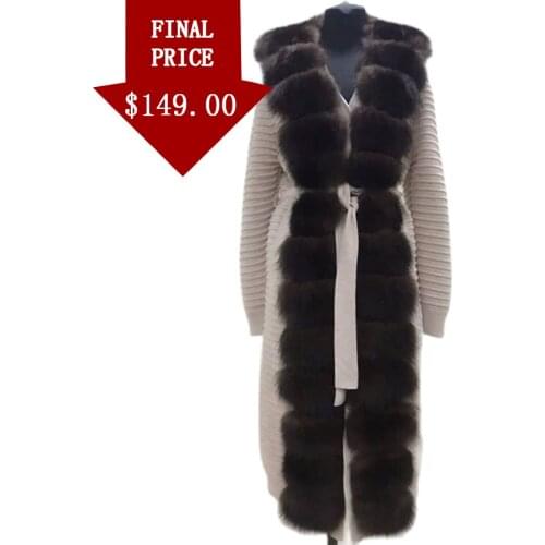 Wool Capes Long Cardigan cashmere Knit sweater Autumn Winter Women With Real Fox Fur Trims Full Sleeve