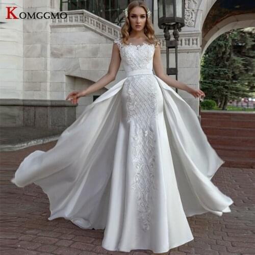 Vestido De Noiva Detachable Train Embroidery Appliques Bridal Gown Elegant Sleeveless Button Back 2 in 1 Mermaid Wedding Dress
