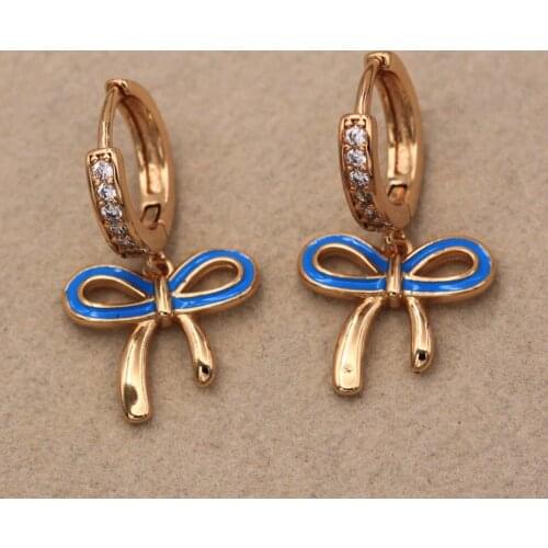 Dangle Blue Drop Earrings White Cubic Zirconia Gold Copper Earring For Women Fashion Jewelry Accessories Wedding Anniversary Gif