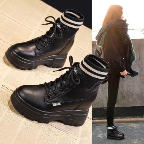 Womens Shoes Increased In Autumn and Winter 2020 New Thin British Style Martin Boots Thick-soled Wild Plus Velvet Short Boots