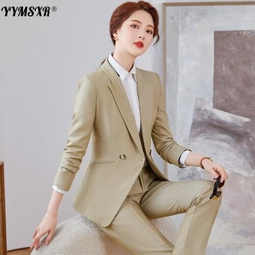 Womens Professional Pants Suit Two-piece Suit 2021 New Autumn and Winter Slim Fit Ladies Jacket High Waist Elegant Trousers