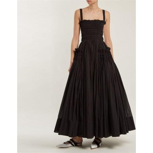 2020 Summer New Fashion Long Dress Women Sexy Spaghetti Strap Long Sleeve Backless Party Dress Ruffles Elastic Waist Maxi Dress