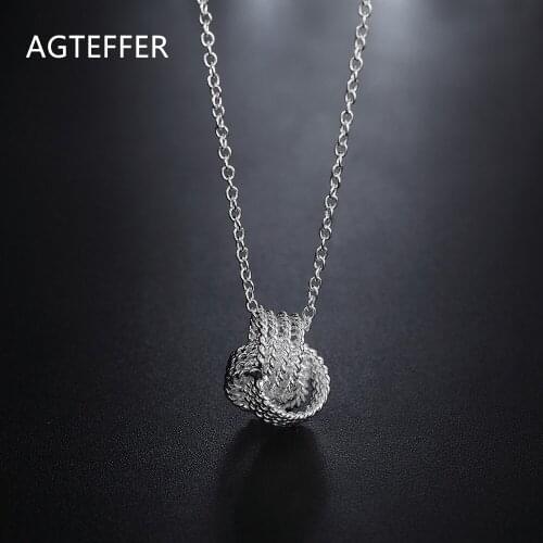 AGTEFFER 925 Sterling Silver 18 Inch Tennis Pendant Necklace For Women Fashion Wedding Engagement Party Charm Jewelry