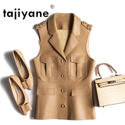 Real Summer 2021 Sheepskin Womens Sleeveless Jackets Women Genuine Leather Vest Korean Style Chaleco Mujer TN2865