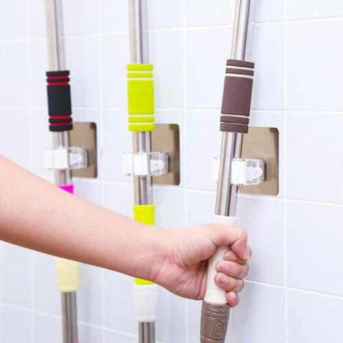 1PC/2PCS Wall Mounted Mop Holder Brush Broom Hanger Storage Rack Bathroom Organizer Hanging Hooks Bathroom Kitchen Tools