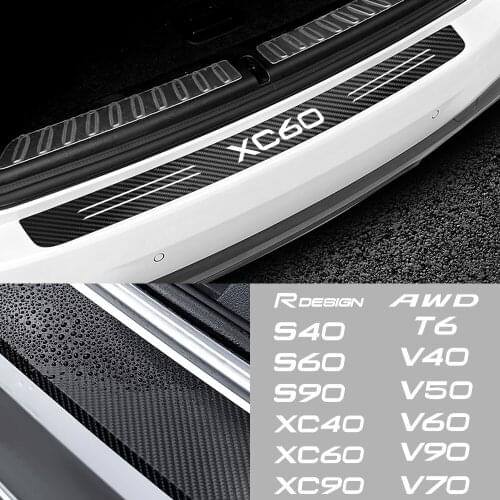 For Volvo Rdesign S40 S60 S90 XC40 XC60 XC90 V40 V50 V90 1pcs Car emblem 3D Carbon fiber Trunk Load Edge Protective Sticker