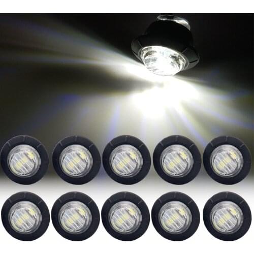 10x Waterproof 12V 3LED 3/4" Trailer Side Marker Lights Front Rear Trucks Clearance Lights Lamp White Round