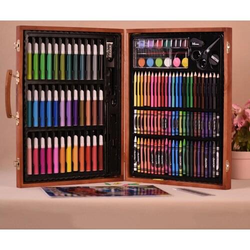 148pcs Deluxe Art Set for Kids with Wooden Case Color Markers Pencils Crayons Oil Pastels Water-color Painting Supplies