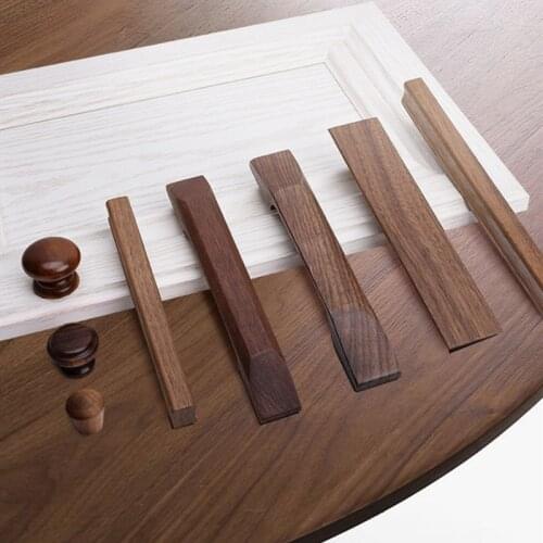 2pc European Home Solid Wood Door Knob Cupboard Black Walnut Wood Pulls Wardrobe Drawer Handles Furniture Hardware Accessories