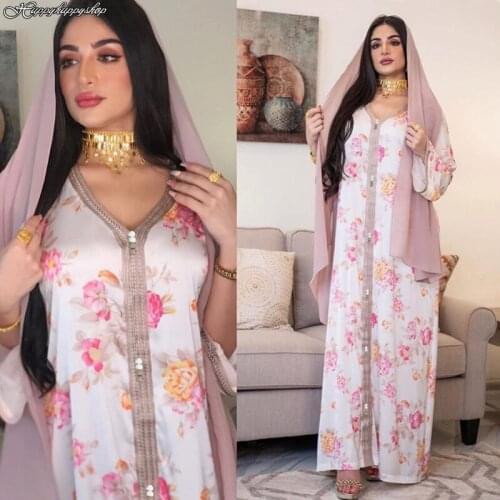 2021 Spring Elegant Ethnic Maxi Dress for Women Moroccan Kaftan Dubai Turkey Muslim Long Sleeve Abaya Arabic Loose Robe Gown
