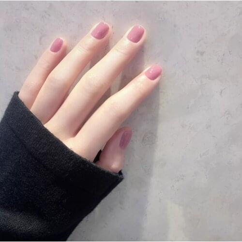 24pcs Atmospheric Fashion Detachable Pure Rose Purple Color Fairy Girls Decoration Short Style Finished Fake Nails TN