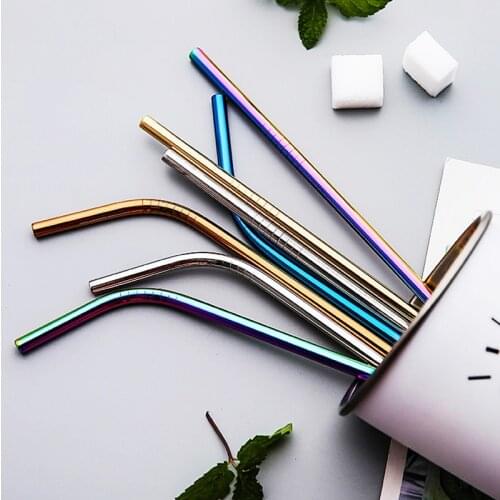 4 pcs Colorful 304 Stainless Steel Straws Reusable Straight Bent Metal Drinking Milk Straw With Cleaner Brush Set Family Pack