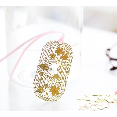 48pcs Exquisite Sakura Gilded Bookmarks Chinese Vintage Leaf Metal Book DIY Diary Gift Stationery Office School Supplies H6517