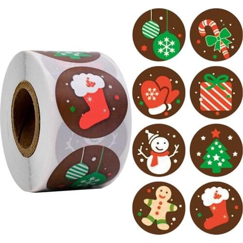 1inch Merry Christmas Stickers Christmas Tree Elk Candy Bag Sealing Sticker Christmas Gifts Box Label New Year Xmas Ornaments