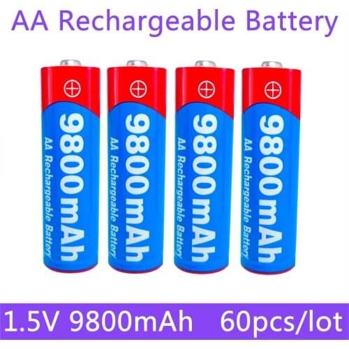 60pcs/lot 100% Original New AA battery 1.5V AA reachargeable battery 9800mAh for led light toy Camera Microphone battery