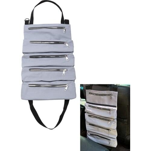Car Tool Roll Up Bags Canvas Storage Pouch Tools Tote Sling Holder Back Seat Organizer Grey