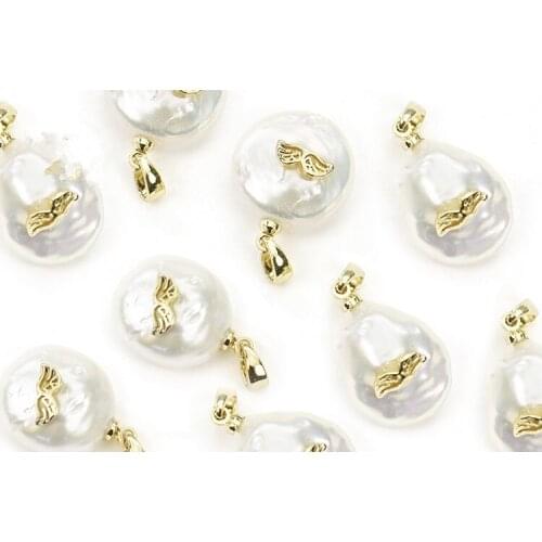 White coin freshwater pearl coin unique zircon pendant for DIY jewelry making loose beads FPPJ wholesale nature