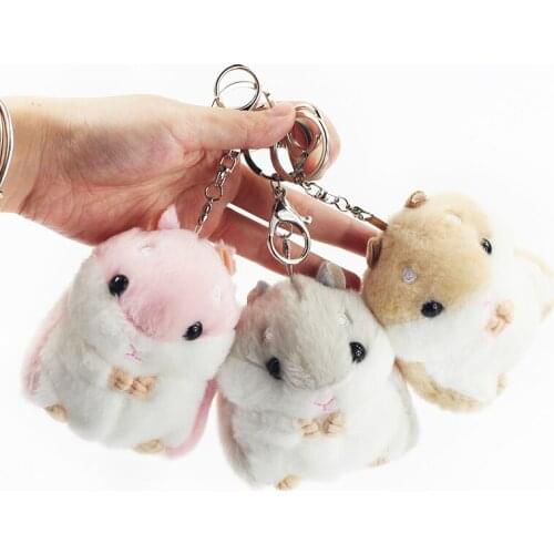 10cm 3styles New Cute Small Hamster Plush Pendant Toys Key chain Soft Stuffed Cartoon Animal Mouse Doll gifts for kids