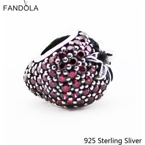 CKK 925 Sterling Silver Pave Strawberry Charms Original Fashion Beads Fits Bracelets & Bangle DIY Jewelry