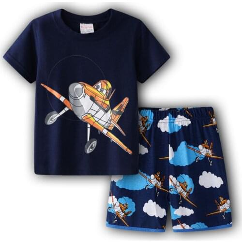 Kid Pajamas Set Cartoon 3DAircraft Printed Cotton Baby Boys Girls Clothes Summer Childrens T-shirt Sleepwear Pyjamas Pijamas Set