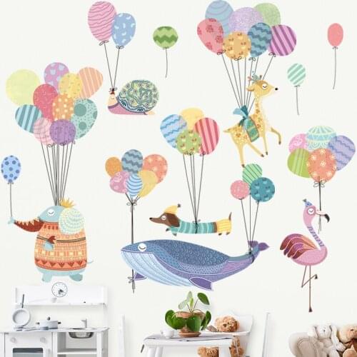 DIY Cartoon Animals Flamingo Whale Elephant Balloon Wall Stickers for Kids Room Decor Self Adhesive Bedroom Decoration Wallpaper