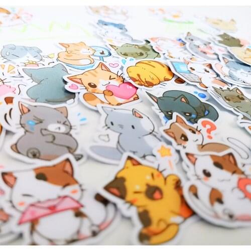 40pcs cute cat cartoon photo album scrapbook waterproof decoration sticker DIY handmade gift scrapbook sticker