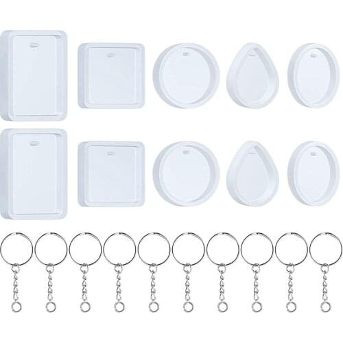 Resin Molds for Jewelry, 20 Pcs Silicone Resin Earring Jewelry Casting Molds with Keychain Rings for DIY Jewelry Making