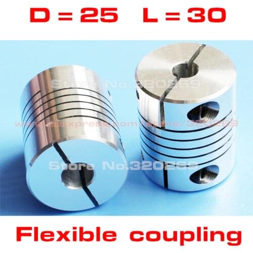 2pcs Flexible Shaft Coupler Flex Clamp Shaft Coupling Connector D25 L30 5mm 6mm 6.35mm 1/4" .25 8mm 10mm 12m 12.7mm 1/2" .5 inch