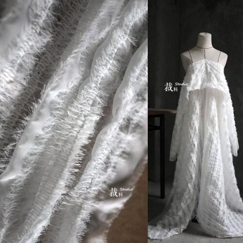 Guichao Three-Dimensional Texture Wool Tassel Stripes White Chiffon Original Hanfu Fabric Handmade DIY Designer Fabric