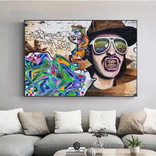 Graffiti Art Grinning Man Wearing Sunglasses Canvas Painting Abstract Prints and Posters Wall Art Pictures for Living Room Decor