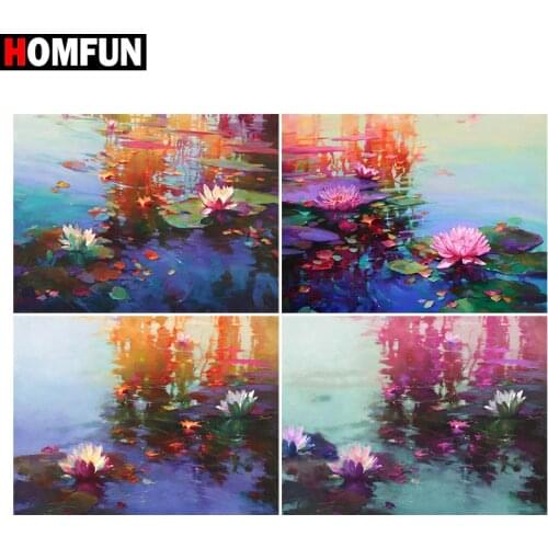 HOMFUN Rhinestone Painting Crystal Decor Diy Diamond Painting "Lotus lake painting" 3D Cross Stitch Pattern Diamond Embroidery