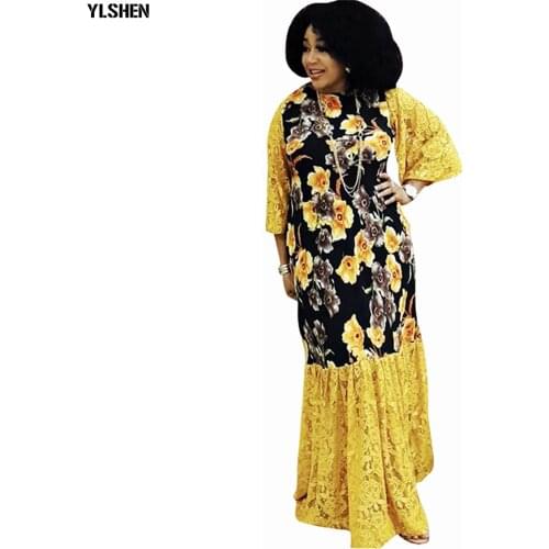 Lace Long Maxi Dress African Dresses for Women Dashiki Fashion Print Summer Muslim Dubai Plus Size Africa Clothing African Dress