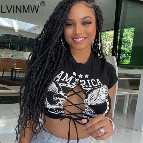LVINMW Letter Printed Hollow Out Lace Up Sexy Slim Short Sleeve Tees O Neck Casual Fashion Gothic Crop Top Tops Women Streetwear