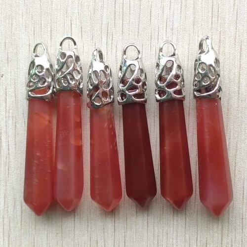 Fashion natural red onyx hexagonal pillar charms pendants 12x50mm for neckla making 6pcs/lot wholesale free shipping