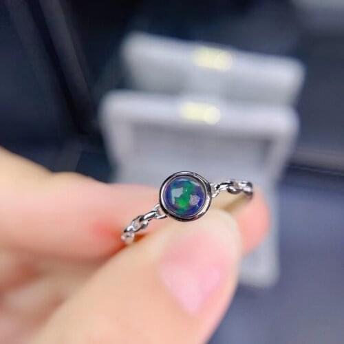 Fashion simple Small round love Natural black opal gem ring S925 Silver Natural Gemstone Ring Women girl party Rings Jewelry