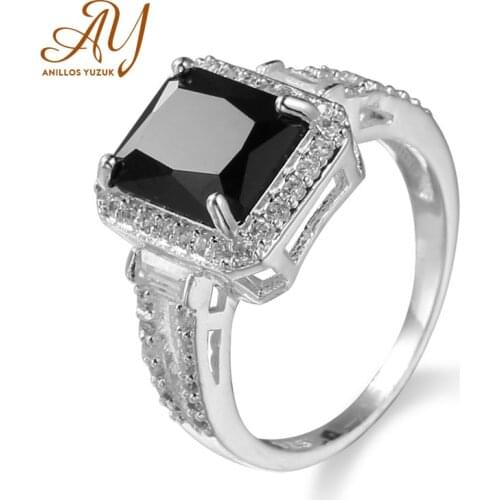 Anillos Yuzuk 925 Sterling Silver Black Gemstones Finger Rings For Men Black CZ Wedding Engagement Ring Fine Jewelry Size 6-10