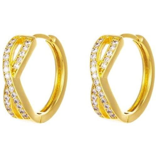 MxGxFam Yellow Gold Color 24 K X shaped Zircon Hoop Earrings For Women Fashion xp Jewelry Good Quality