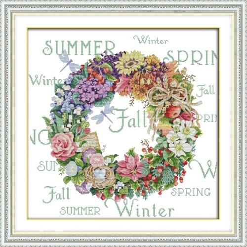 The Wreath of All seasons (5) Counted DIY Cross Stitch DMC 11CT 14CT Cross Stitch Kits for Embroidery Home Decor Needlework