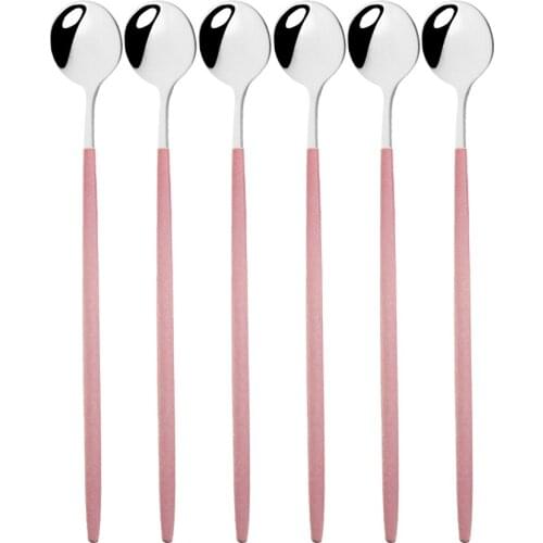 Long Handle 304 Stainless Steel Dinnerware Set Spoon Tea Spoon Dessert Coffee Ice Cream Spoons Kitchen Accessories Bar Tools