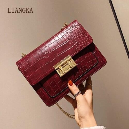 2020 New Retro Crocodile Pattern Shoulder Bags For Women Fashion PU Crossbody Bag Small Square Bag Ladies Portable Handbags