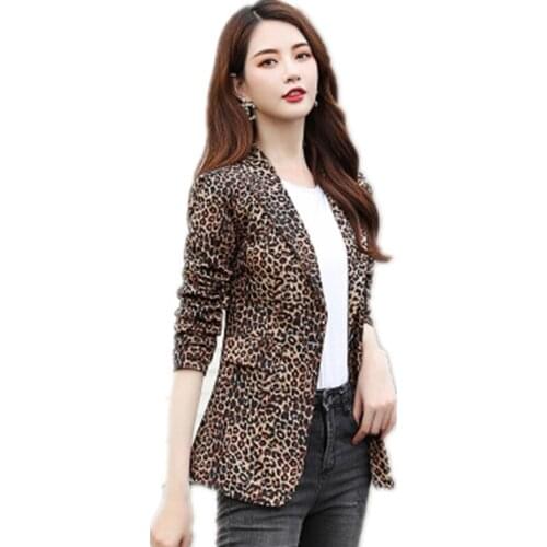 Suit Jacket Female 2021 Autumn Fashion New Slim Leopard Temperament Blazer Collar One Button Long Sleeve Small Suit Tide A87