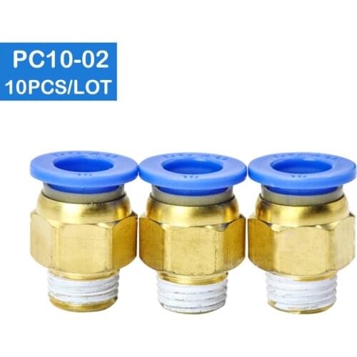 HIGH QUALITY 10pcs BSPT PC10-02, 10mm to 1/4" Pneumatic Connectors male straight one-touch fittings